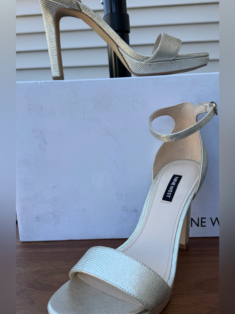 Nine West Metallic Gold Ankle-Strap Stiletto Sandals